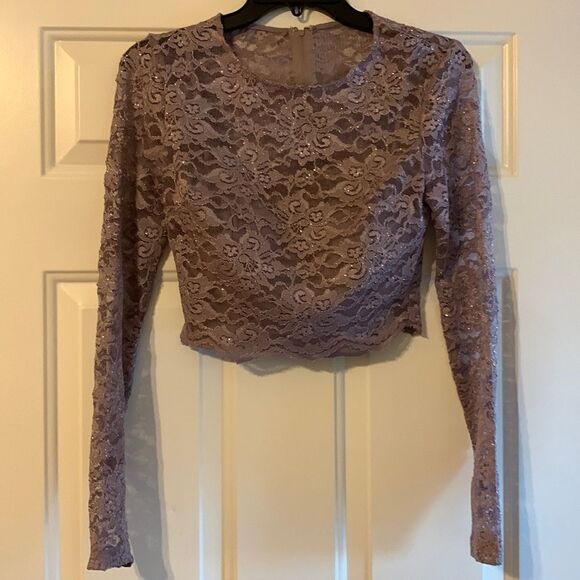 City vibe size 5Lavender crop long sleeve lace & bralette - Picture 1 of 11
